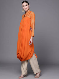 Thumbnail for Ahalyaa Women Orange Ethnic Motifs Printed Crepe Cowl Kurta - Distacart