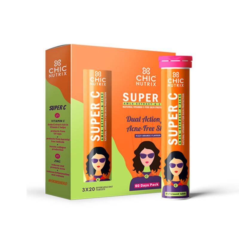 Chicnutrix Super C - Amla Extract & Zinc Effervescent Tablets - Orange Flavor - Distacart