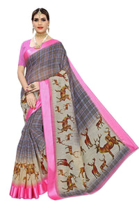 Thumbnail for Vamika Pink Linen Digital Print with Satin Border Latest Saree