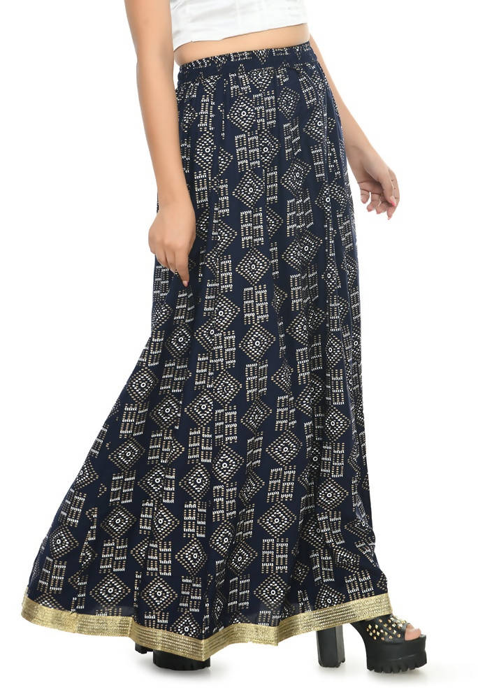 Mominos Fashion Moeza Cotton Navy Blue Printed Lehenga (Lancha)
