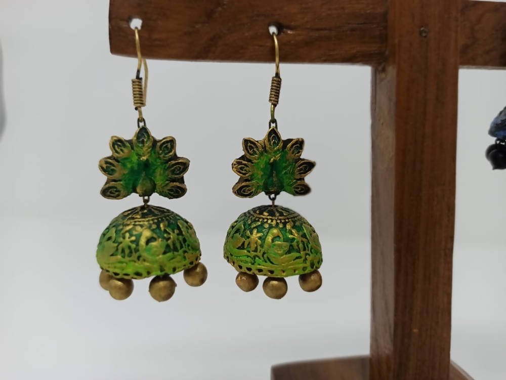 Terracotta Peacock Large Temple Jhumkas