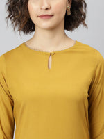 Thumbnail for Janasya Mustard Yellow Regular Gotta Patti Kurta with Trousers & With Dupatta - Distacart