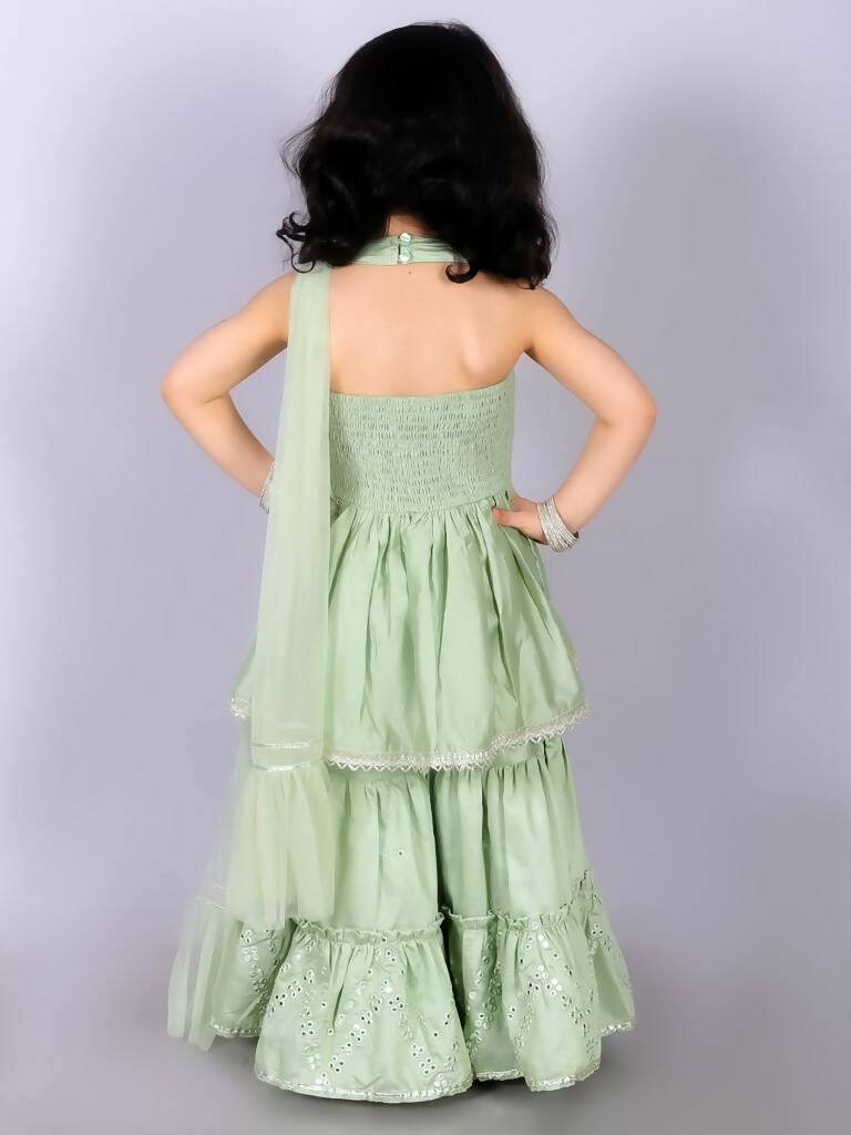Lil Drama Ethnic Girls Green Kurta with Sharara and dupatta set - Distacart