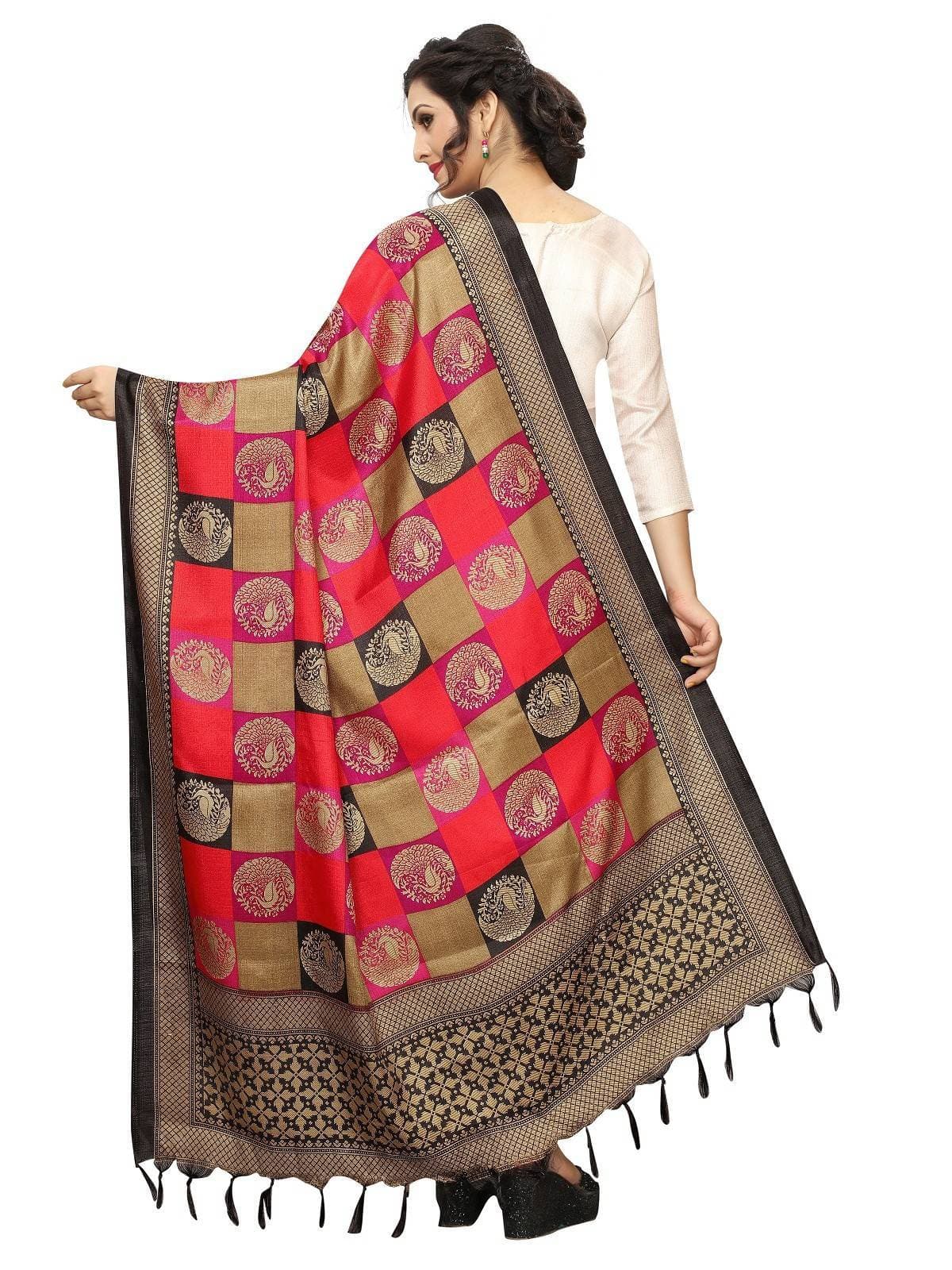 Vamika Latest Traditional Red Printed Khadi Bhagalpuri Dupatta