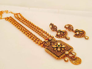 Designer Antique Bridal Gold Long Necklace Set