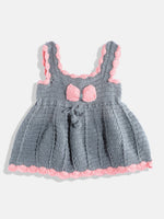 Thumbnail for Chutput Kids Woollen Hand Knitted Sleeveless Bow Detail Dress - Grey - Distacart
