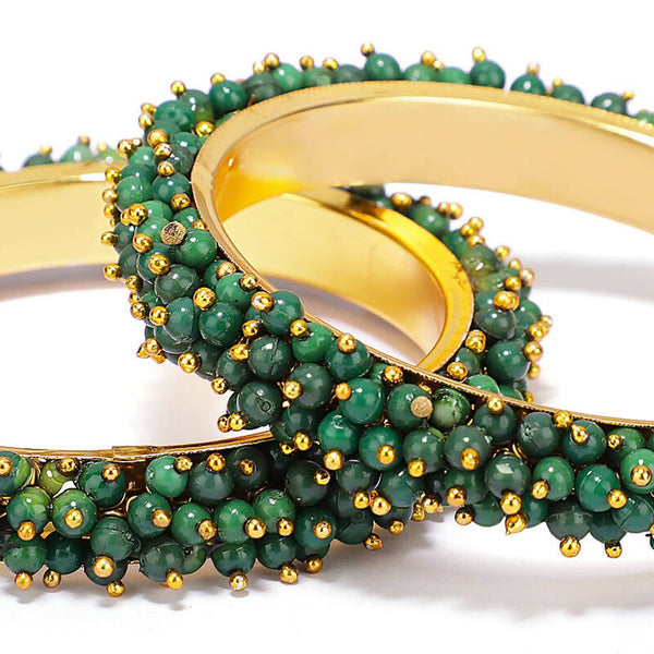 Mominos Fashion Joharkamal Gold-Plated Green Beads Work Bangles - Distacart