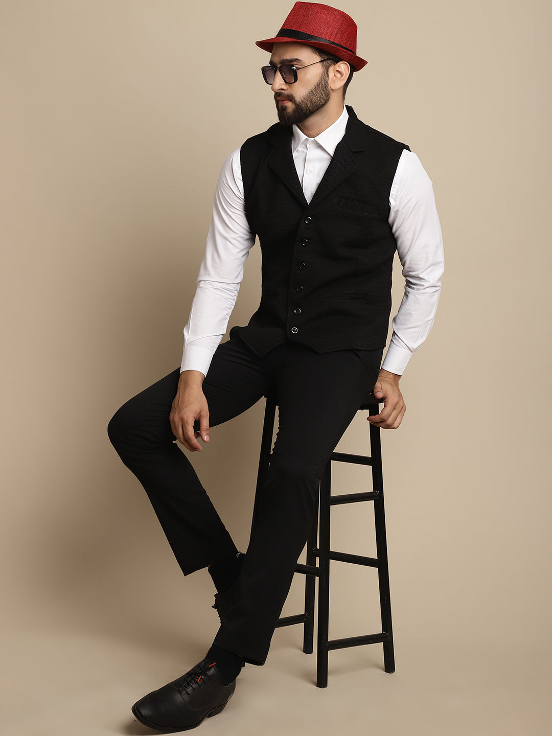 Even Apparels Men's Black Waistcoat with Notched Lapel - Distacart