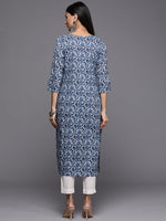 Thumbnail for Varanga Blue Printed Kurta With Round Neck - Distacart