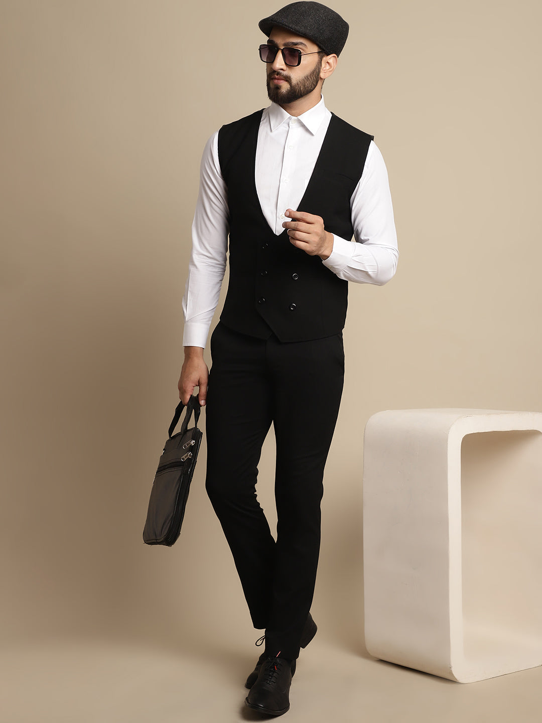 Even Apparels Men's Black Double Breast Waistcoat - Distacart
