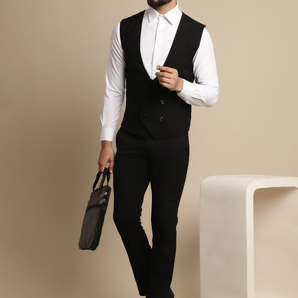 Even Apparels Men's Black Double Breast Waistcoat - Distacart