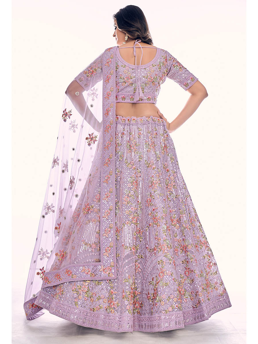 Myra Lilac Soft Net Embroidered Designer Lehenga Choli - Distacart