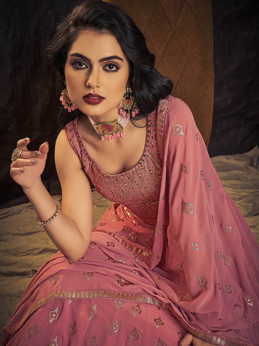 Myra Pink Real Georgette Designer Gown Style Suit - Distacart
