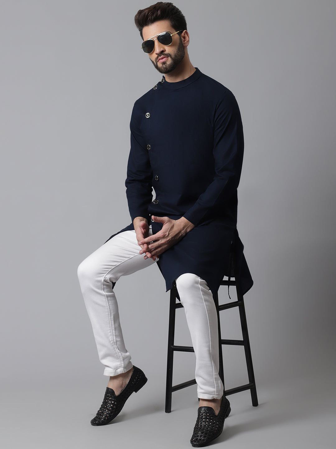 Even Apparels Blue Sherwani Kurta With Asymetrical Cut - Distacart