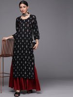 Thumbnail for Varanga Women Printed Kurta With Kantha Stitch Details - Distacart
