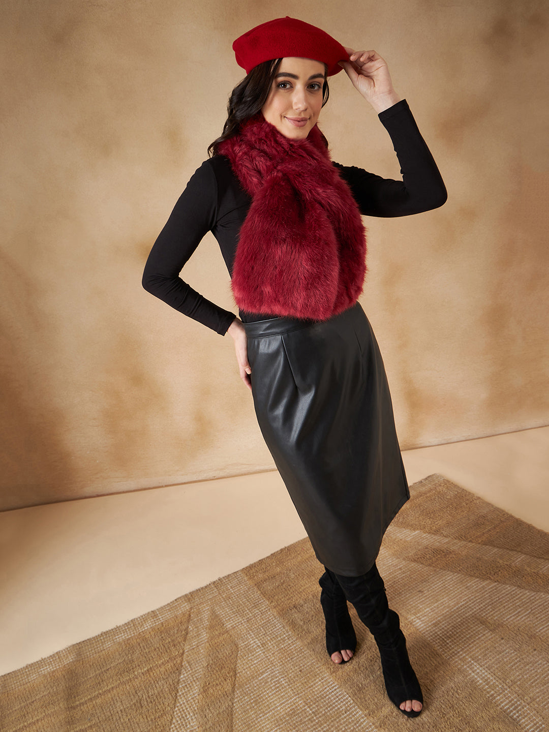 InWeave Women's Bright Rust Faux Fur Neck Warmer - Distacart