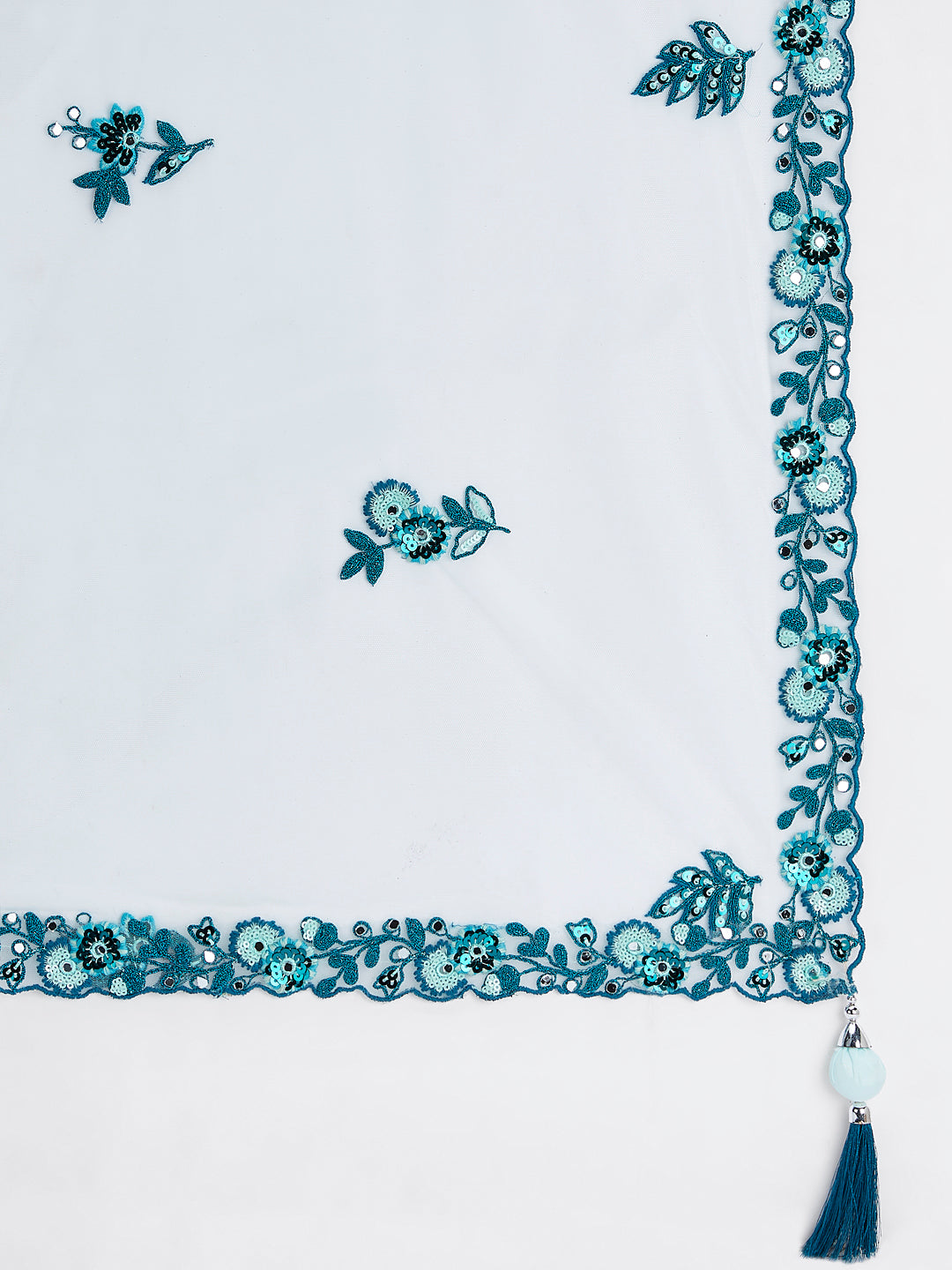 House of Panchhi Turquoise Blue Net Sequins, Mirror And Thread Embroidery Lehenga Choli & Dupatta - Distacart