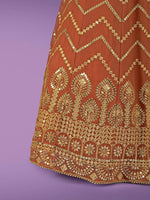 Thumbnail for Myra Orange Georgette Embroidered Designer Lehenga - Distacart