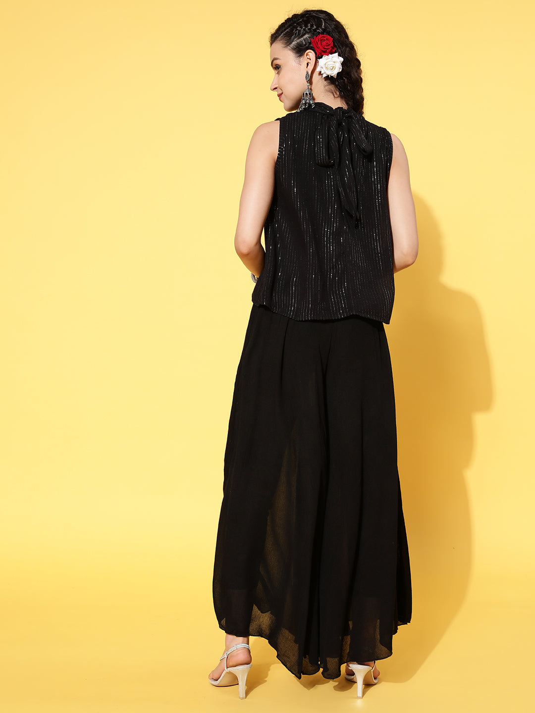 InWeave Women's Black Lurex Top With Flared Pallazo - Distacart
