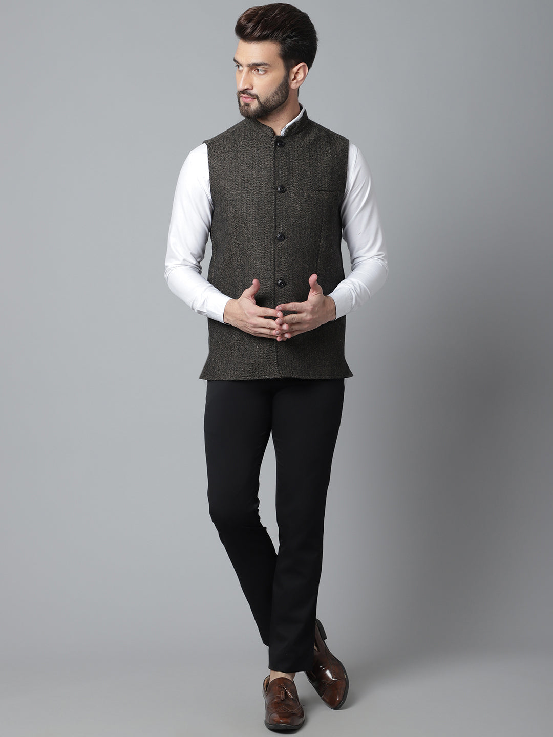 Even Apparels Men's Brown Pure Wool Nehru Jacket - Distacart