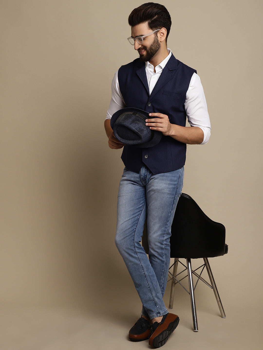 Even Apparels Men's Blue Waistcoat with Notched Lapel - Distacart