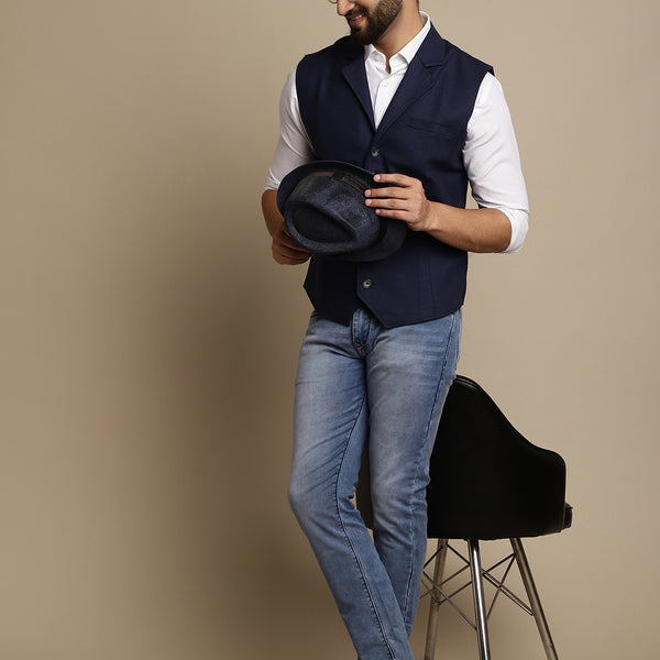 Even Apparels Men's Blue Waistcoat with Notched Lapel - Distacart