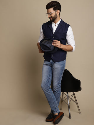 Even Apparels Men's Blue Waistcoat with Notched Lapel - Distacart