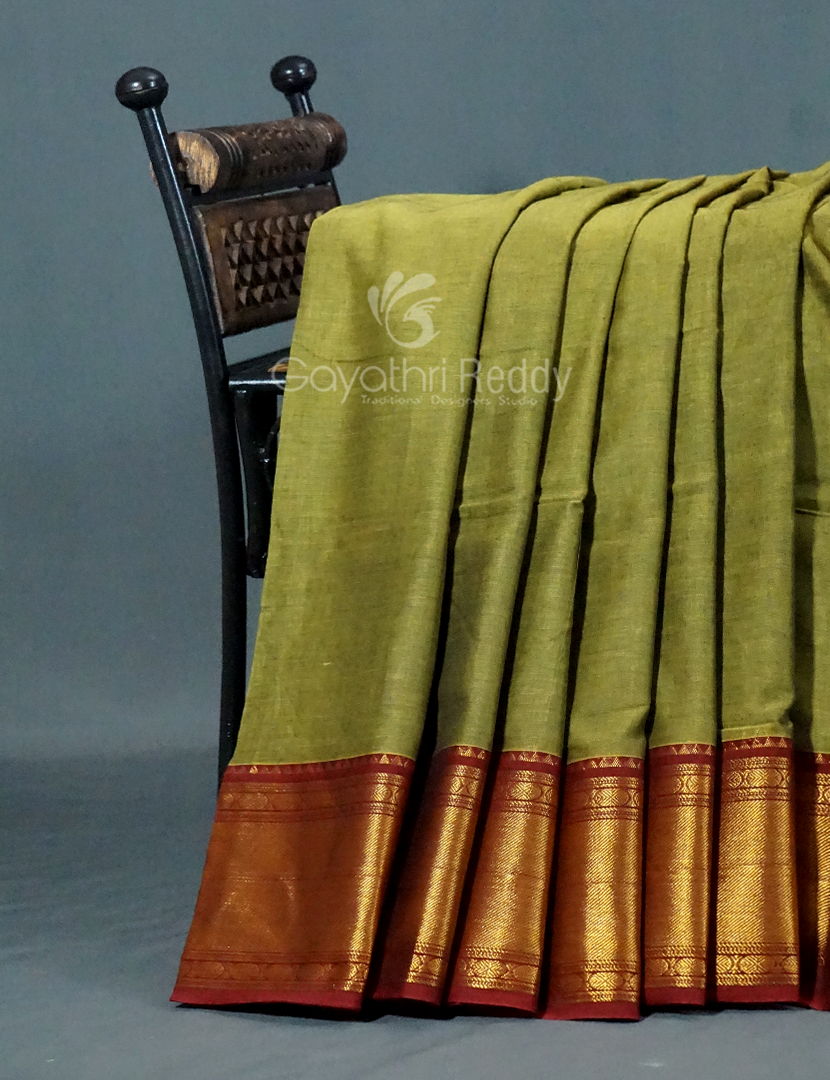 Kalanetha Green Leaf Coloured Pure Narayanpet Cotton Saree By Gayathri Reddy Designer Studio - Distacart