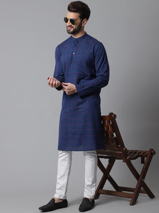 Even Apparels Blue Long Kurta With Band Collar - Distacart