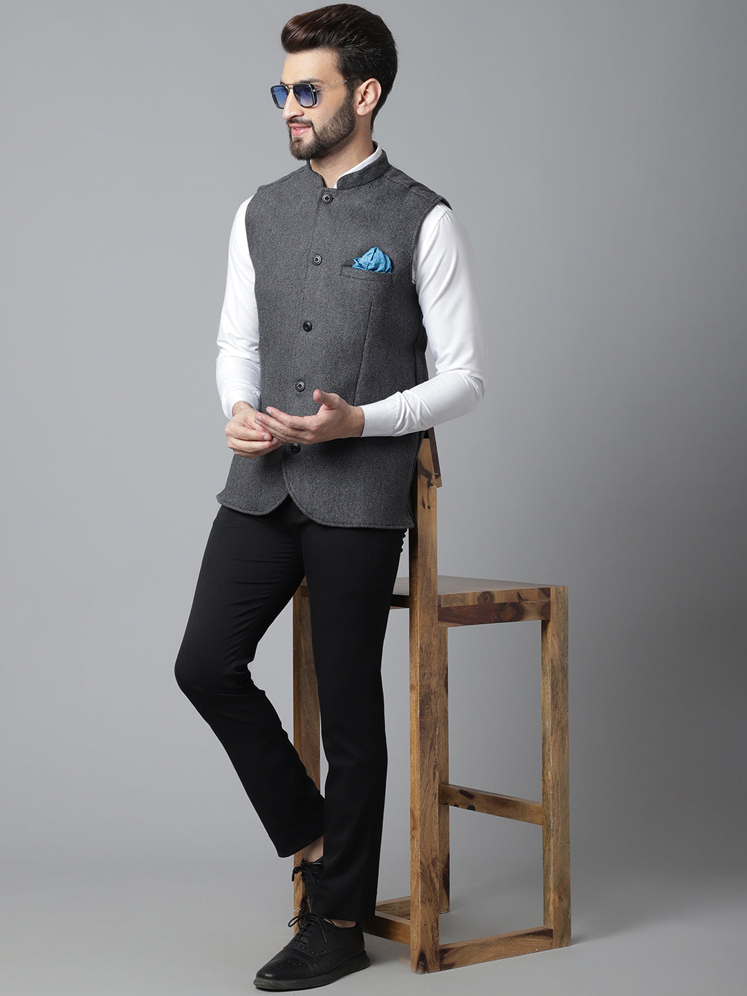 Even Apparels Men's Grey Pure Wool Nehru Jacket - Distacart