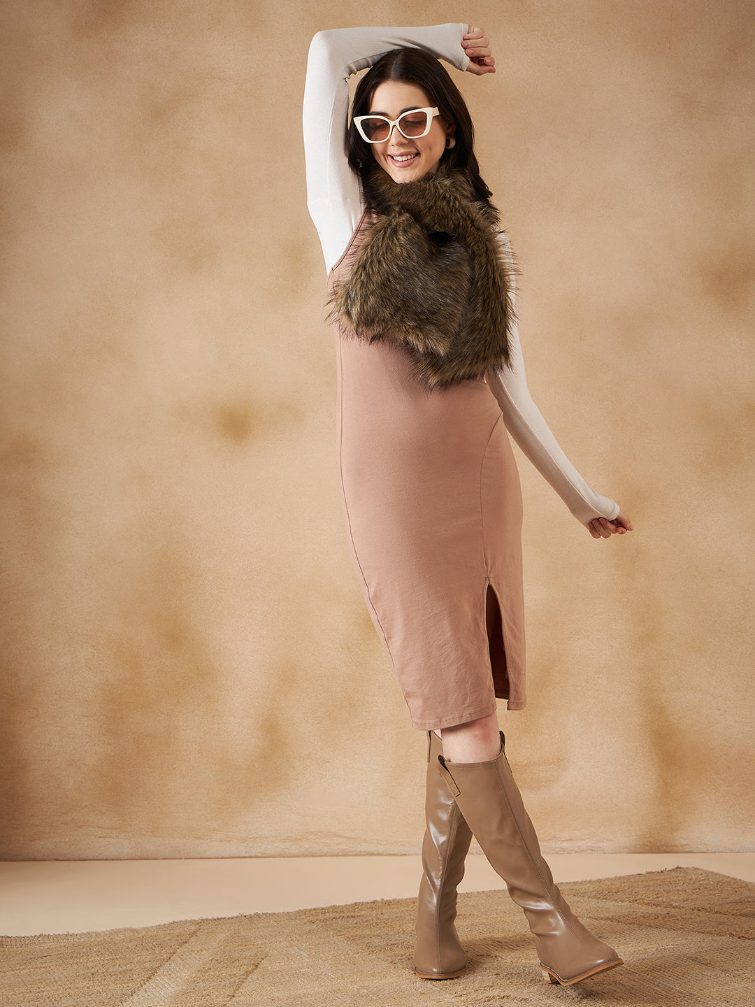 InWeave Women's Beige Print Faux Fur Neck Warmer - Distacart
