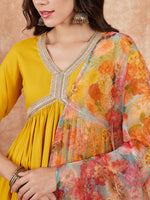 Thumbnail for InWeave Women's Mustard Alia Neck Style Gota Set W Organza Dupatta - Distacart
