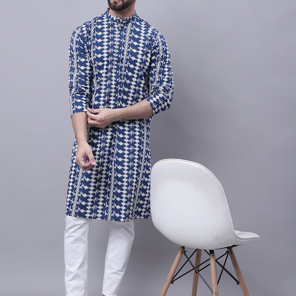 Even Apparels Blue Pure Cotton Kurta With Band Collar - Distacart