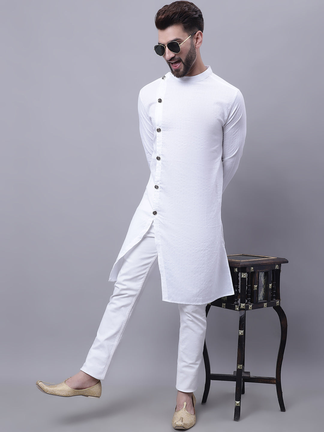 Even Apparels White Sherwani Kurta With Asymetrical Cut - Distacart