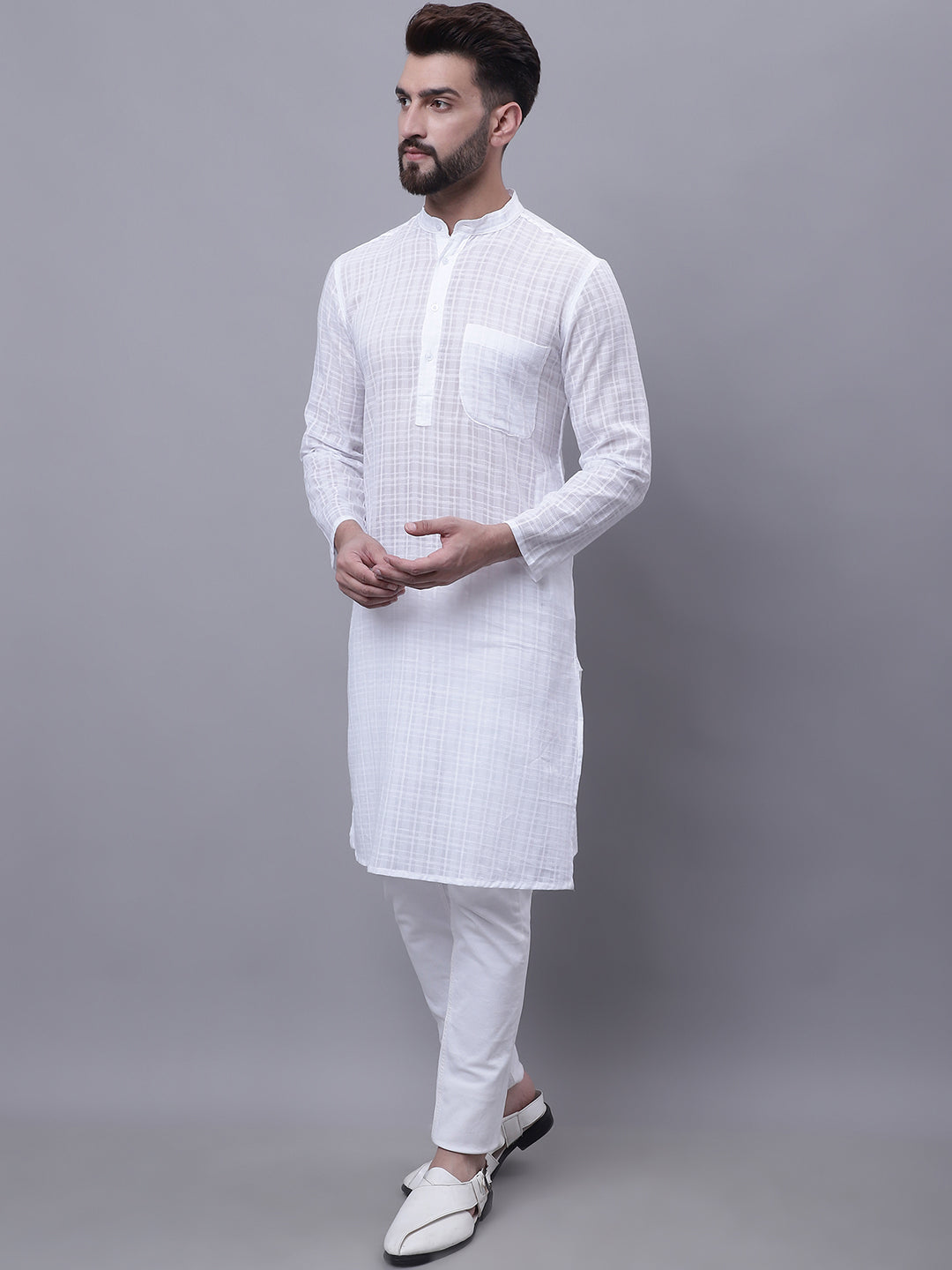 Even Apparels White Pure Cotton Kurta With Band Collar - Distacart