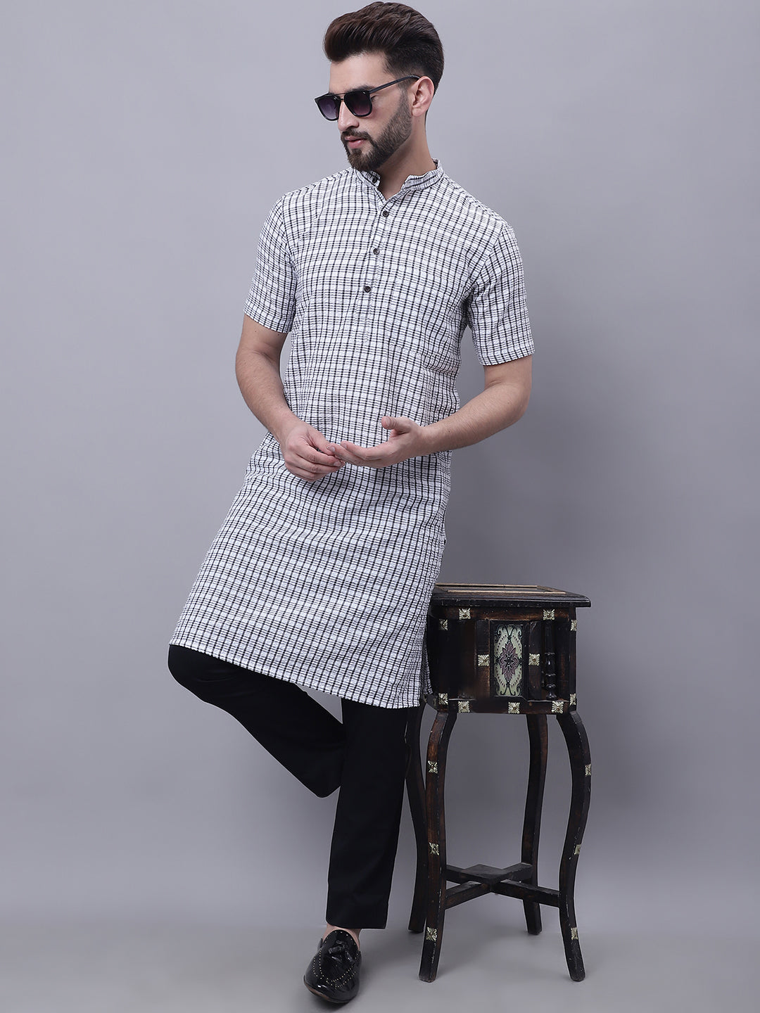 Even Apparels Multi Pure Cotton Short Sleeves Kurta With Band Collar - Distacart