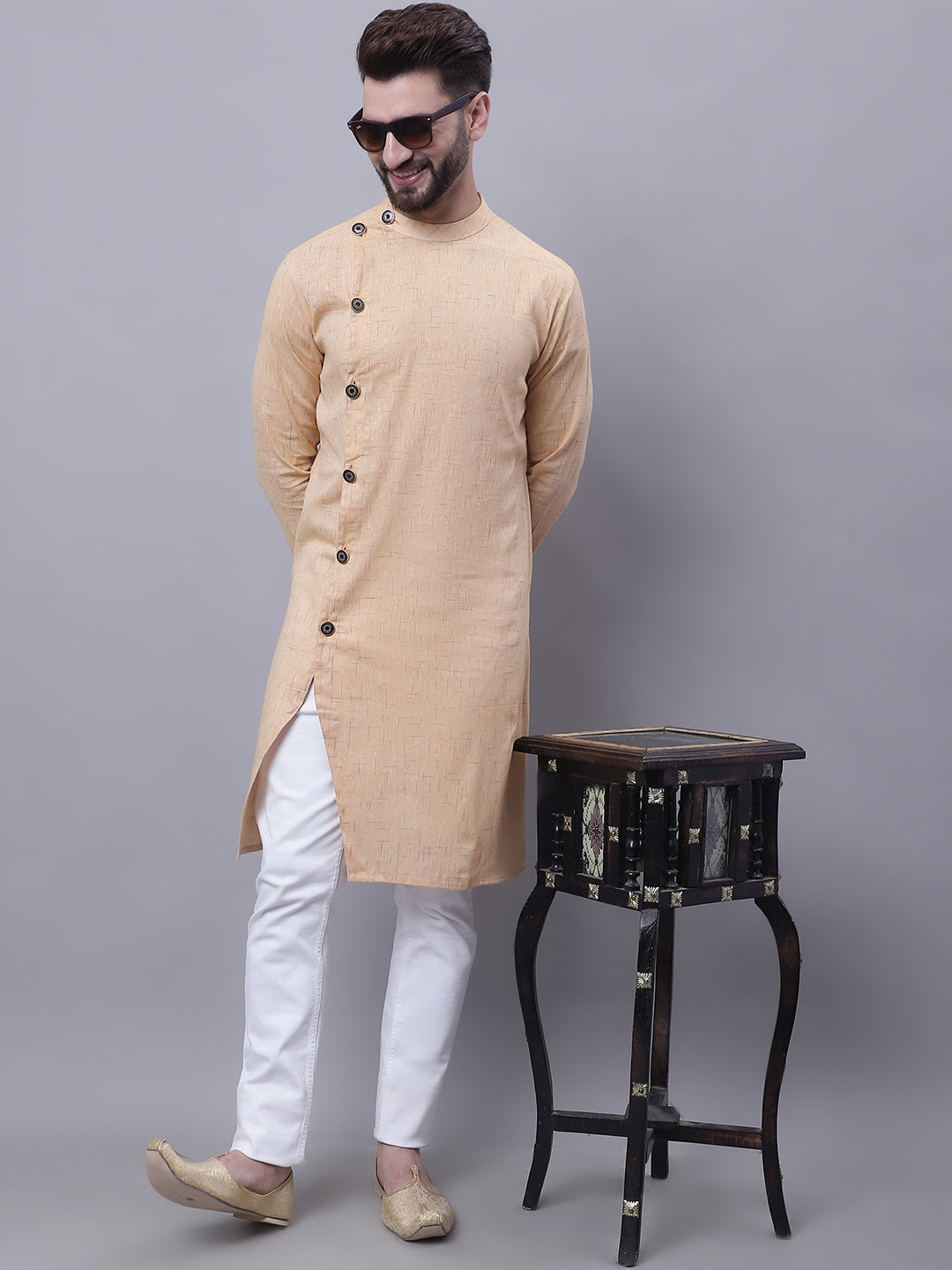 Even Apparels Beige Sherwani Kurta With Asymetrical Cut - Distacart