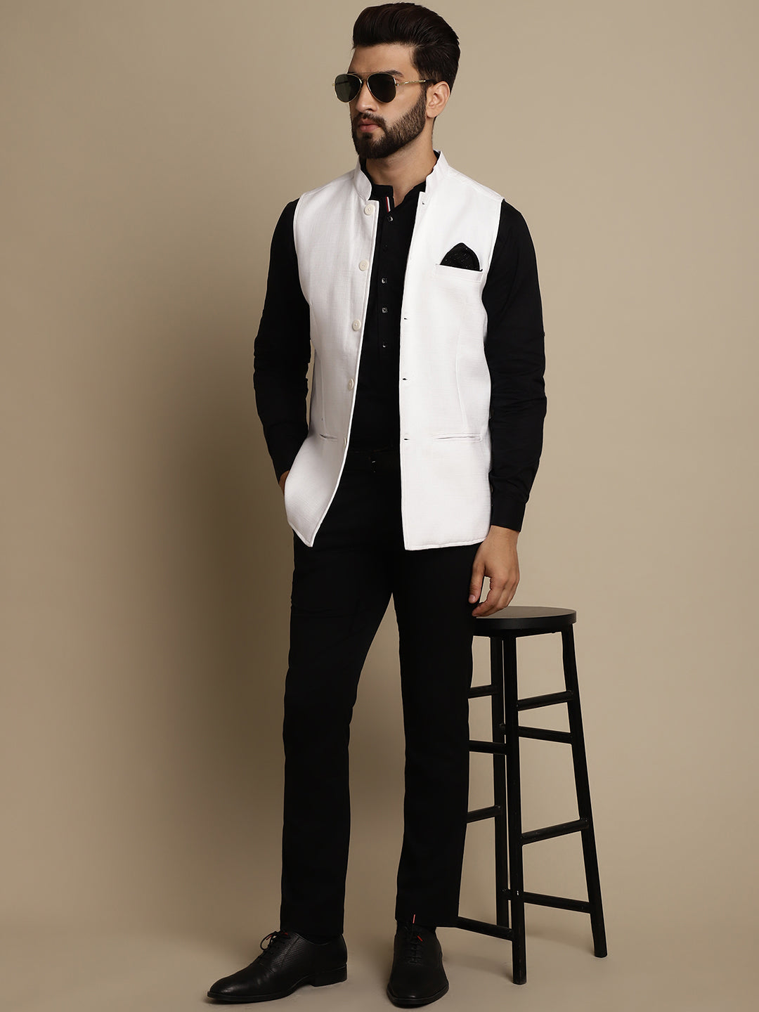 Even Apparels Men's White Mandarin Collar Waistcoat - Distacart