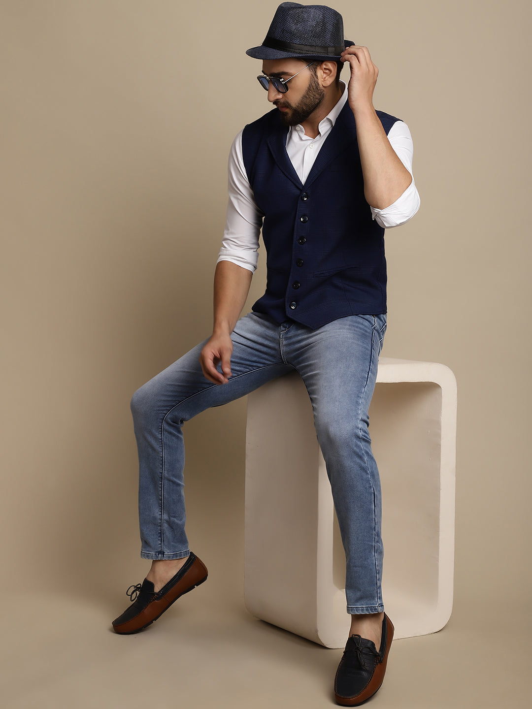 Even Apparels Men's Blue Waistcoat with Notched Lapel - Distacart