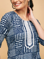 Thumbnail for InWeave Women's Ankola Indigo With Tiles Hand Block Print Lace Straight Kurta - Distacart