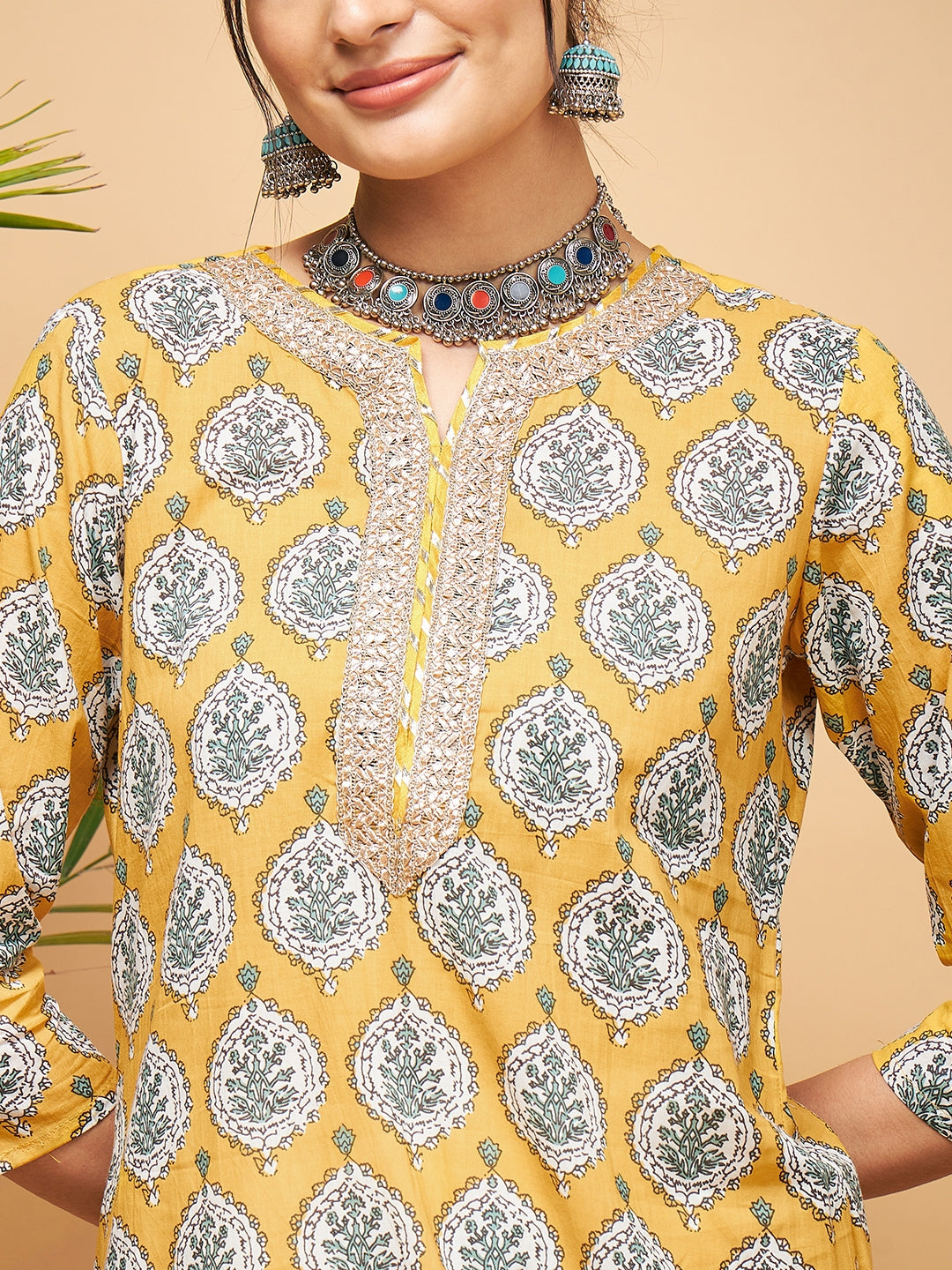 InWeave Women's Sunset Boota Print Gota Straight Kurta Pant Set - Distacart