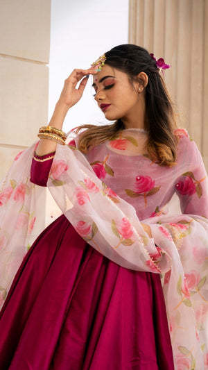 Pomcha Jaipur Magenta Lilly Anarkali Set - Distacart