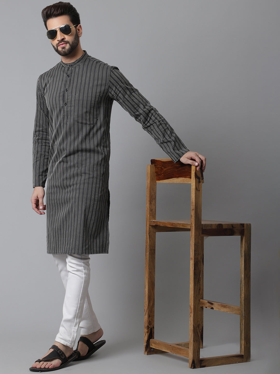 Even Apparels Black Pure Cotton Kurta With Band Collar - Distacart