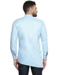 Thumbnail for Kalyum Men's Cotton Blend Sky Blue Asymmetric Short Kurta - Distacart