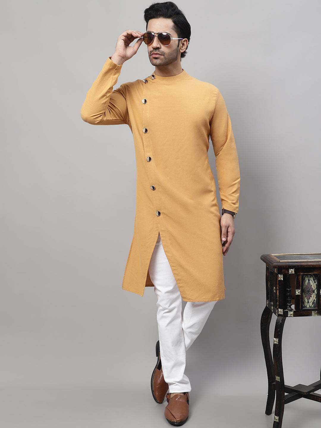 Even Apparels Mustard Sherwani Kurta With Asymetrical Cut - Distacart