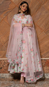 Thumbnail for Pomcha Jaipur Flamingo Chandheri Anarkali Set - Distacart