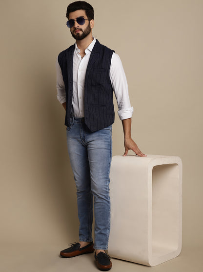 Even Apparels Men's Blue Waistcoat with Notched Lapel - Distacart