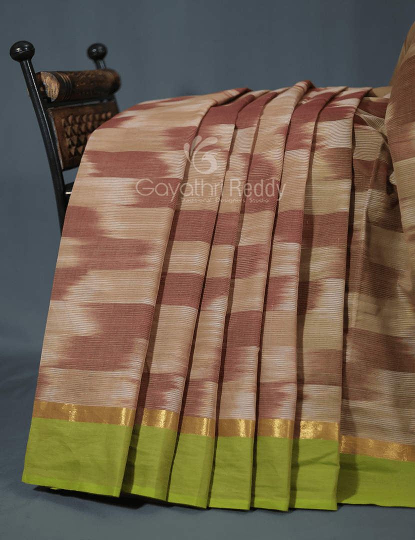 Dual Shades of Beige Mangalagiri Ikkat Cotton Saree By Gayathri Reddy Designer Studio - Distacart
