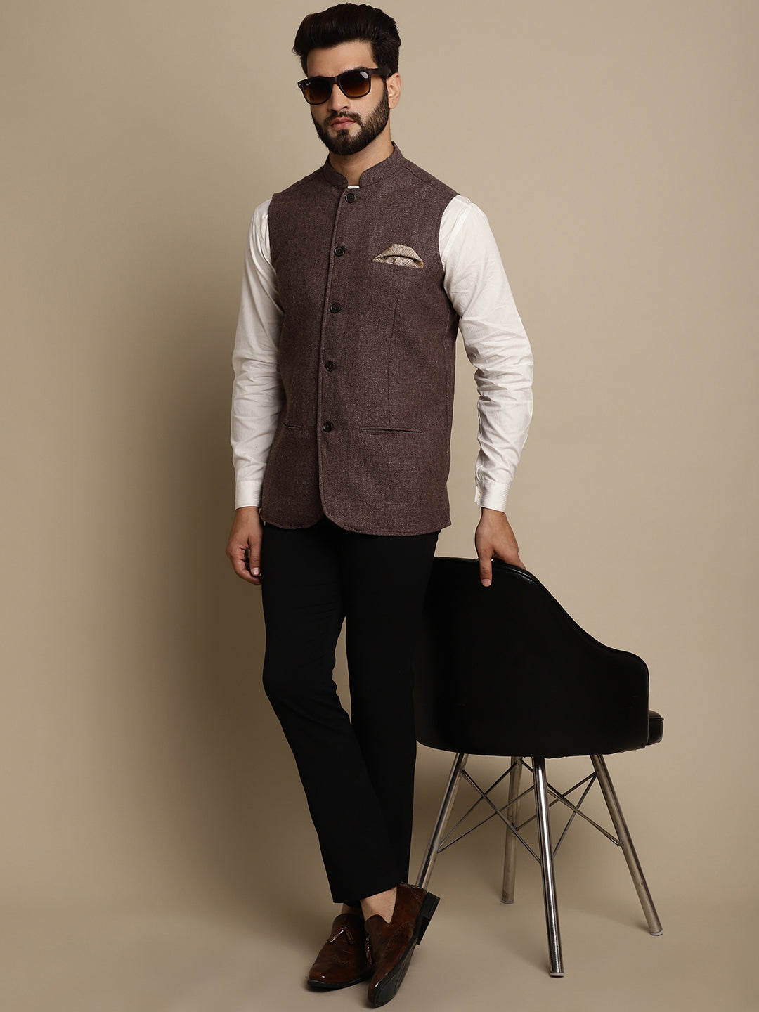 Even Apparels Men's Brown Mandarin Collar Waistcoat - Distacart