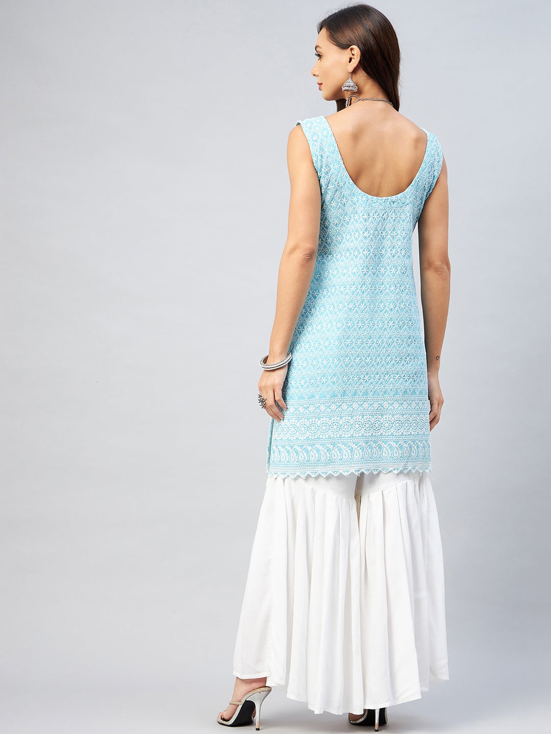 InWeave Women's Sky Blue Sweetheart Neckline Kurta - Distacart